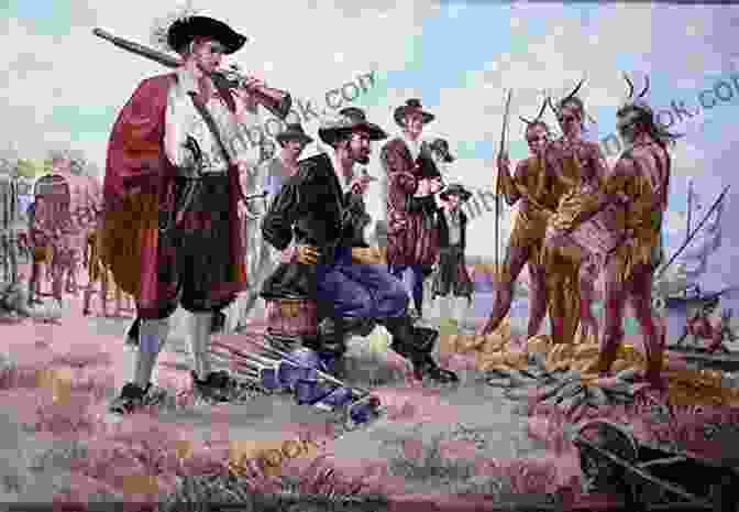 A Group Of Colonial Americans, Including Native Americans And European Settlers, Interacting In A Village Setting Colonial Sketches And Stories Maxine Thompson